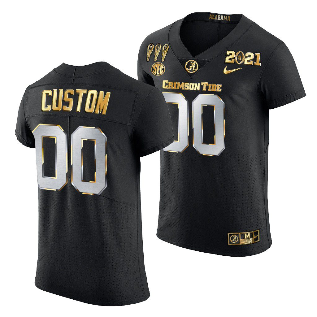 Men's Alabama Crimson Tide Custom #00 Black Golden Limited 3X CFP National Championship NCAA College Football Jersey